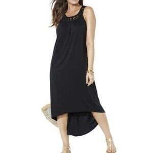 Swimsuits for All Black Sleeveless Black Maxi Dress Cover Up High Low Plus 22/24